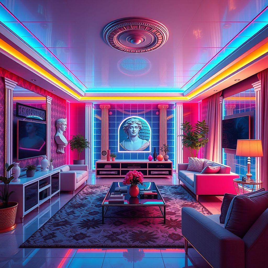 Vaporwave living room - AI Generated