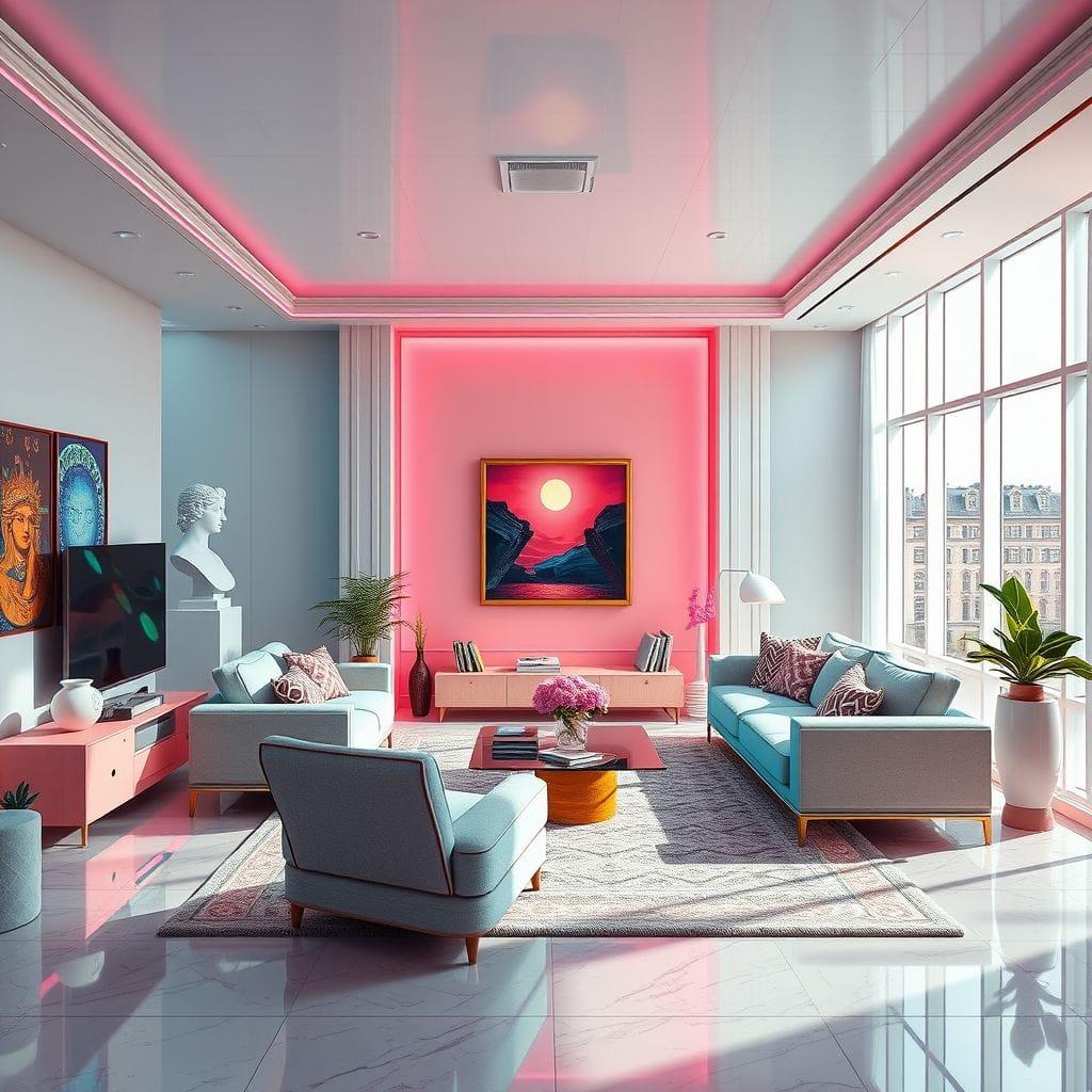 Vaporwave living room - AI Generated