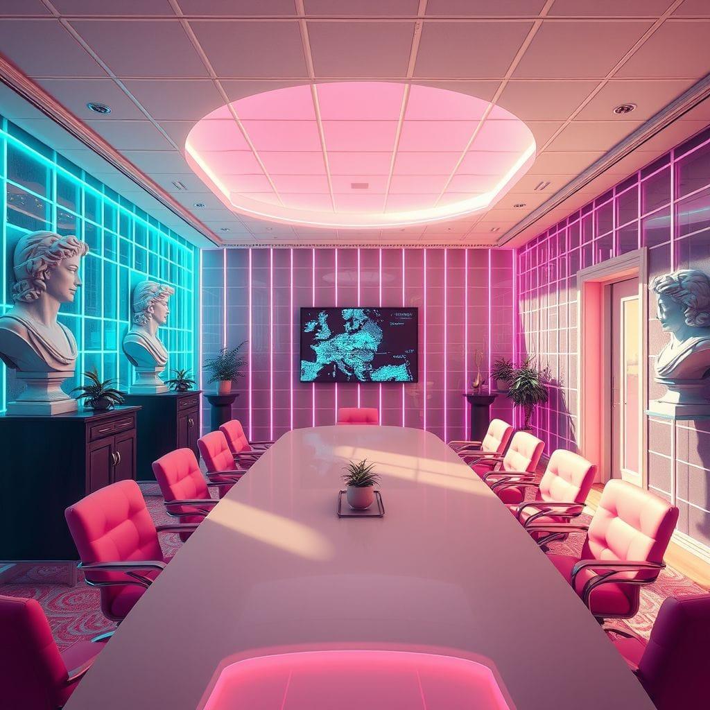 Vaporwave meeting room - AI Generated