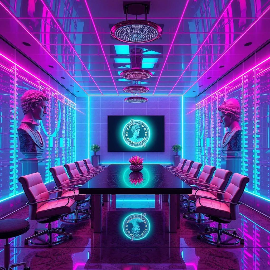 Vaporwave meeting room - AI Generated
