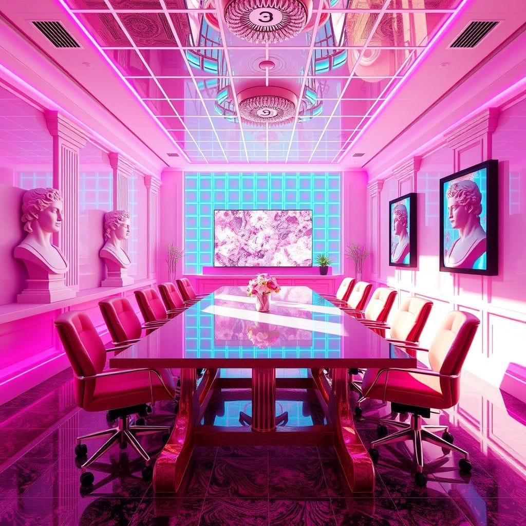 Vaporwave meeting room - AI Generated