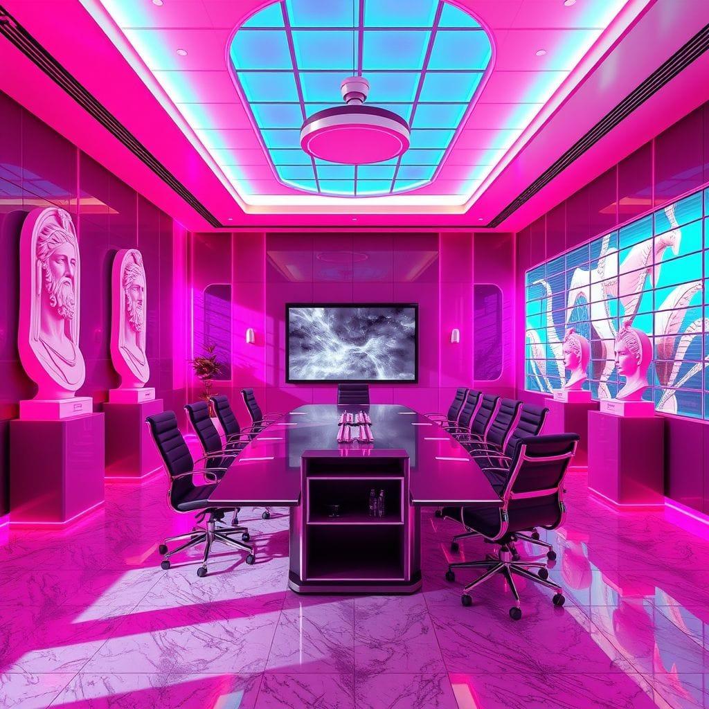 Vaporwave meeting room - AI Generated
