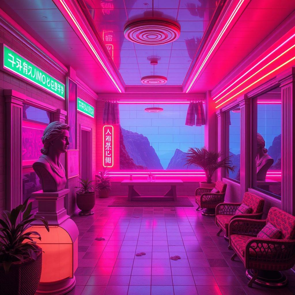 Vaporwave onsen - AI Generated