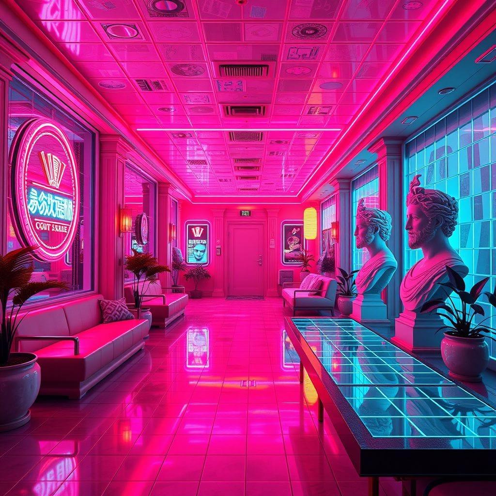 Vaporwave onsen - AI Generated