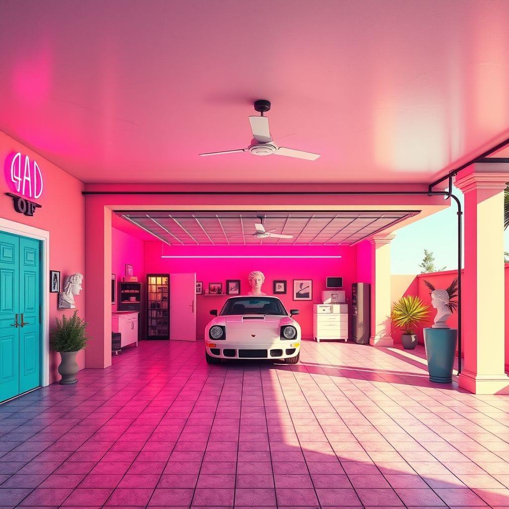 Vaporwave outdoor garage - AI Generated