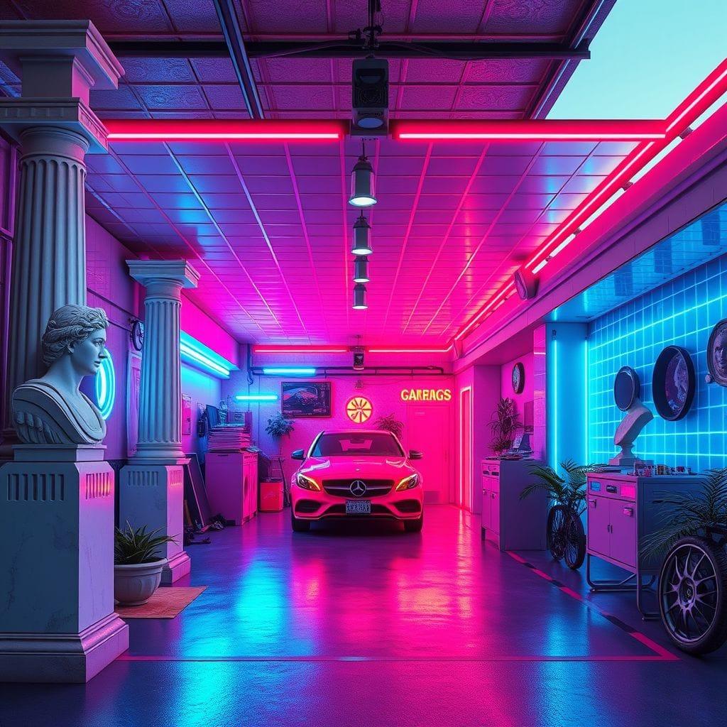 Vaporwave outdoor garage - AI Generated
