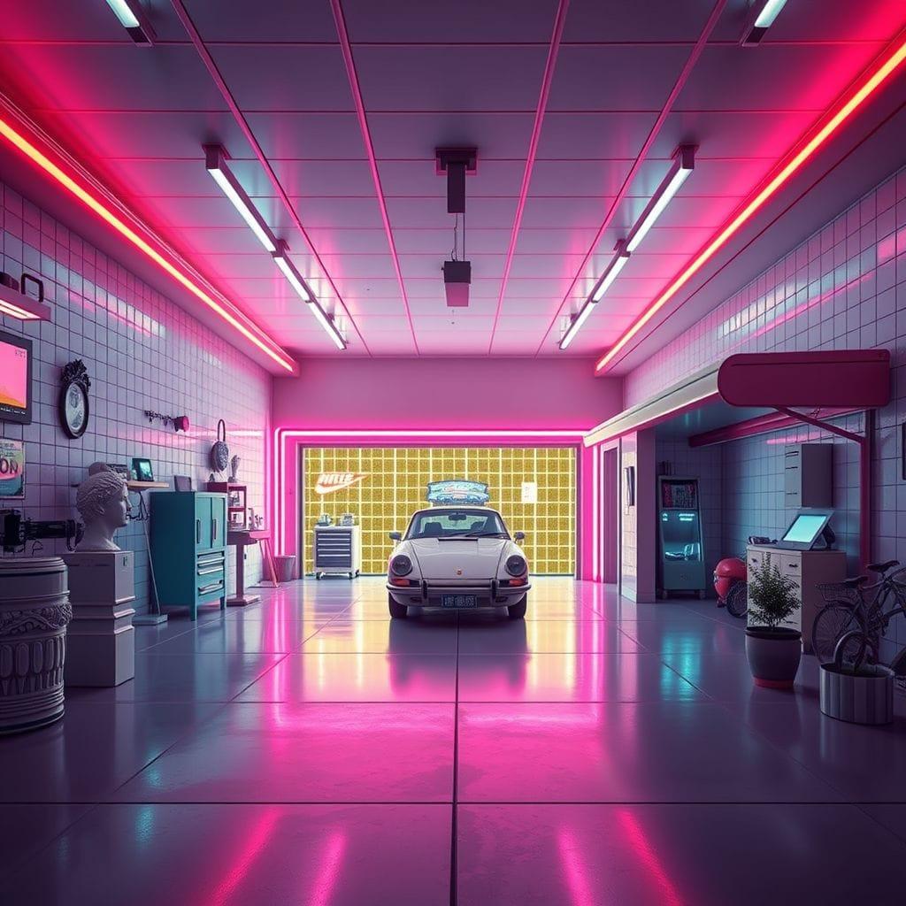 Vaporwave outdoor garage - AI Generated
