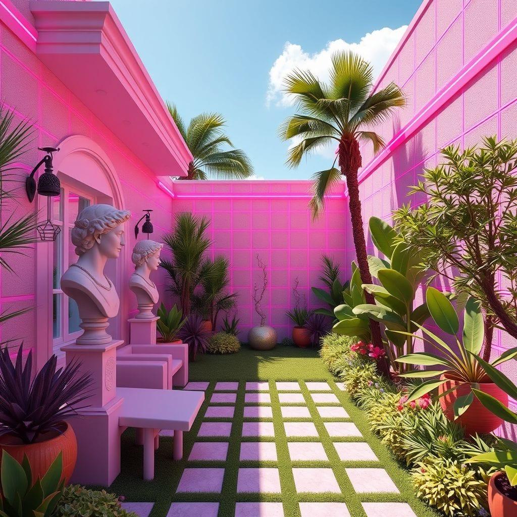 Vaporwave outdoor garden - AI Generated