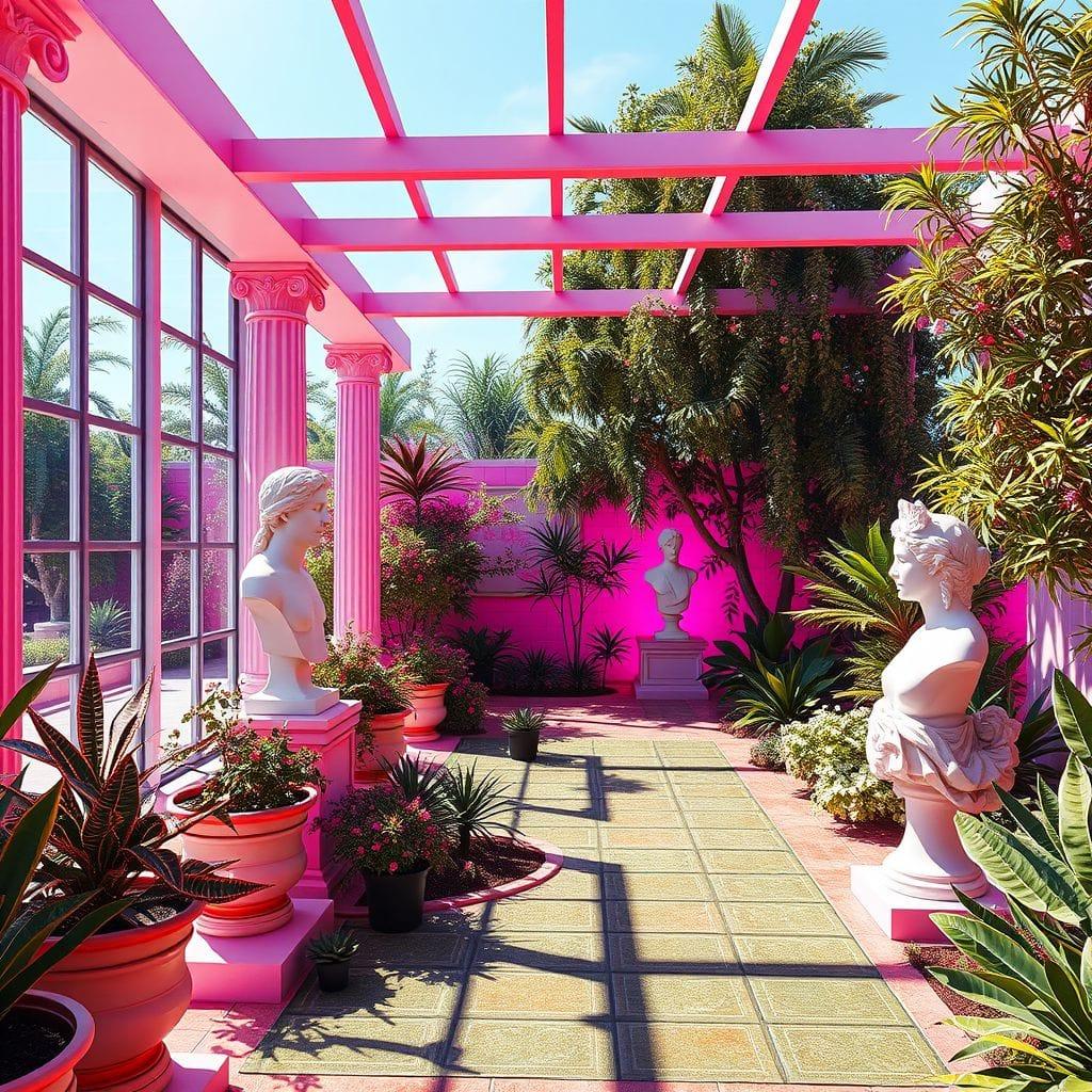 Vaporwave outdoor garden - AI Generated