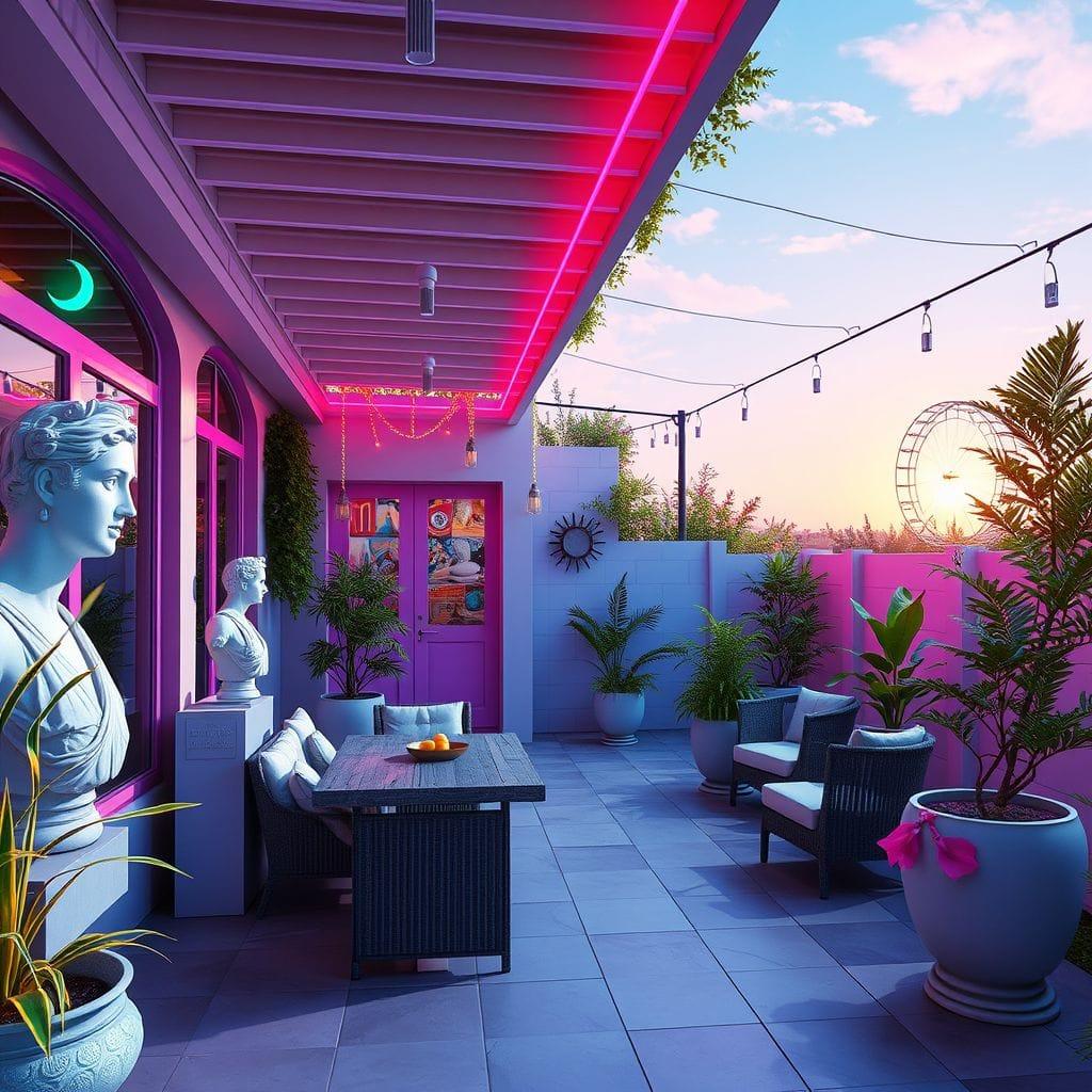 Vaporwave outdoor patio - AI Generated