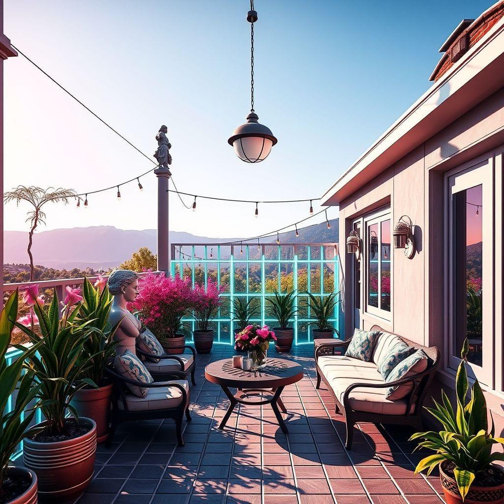 Vaporwave outdoor patio - AI Generated