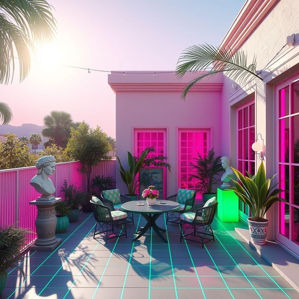 Vaporwave outdoor patio - AI Generated