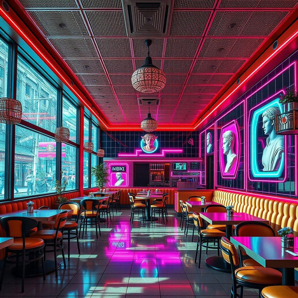 Vaporwave restaurant - AI Generated