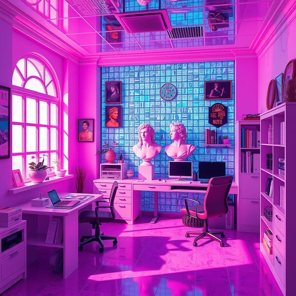 Vaporwave study room - AI Generated