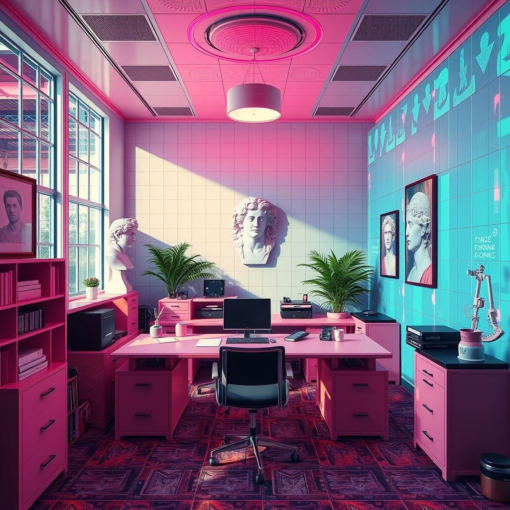 Vaporwave study room - AI Generated