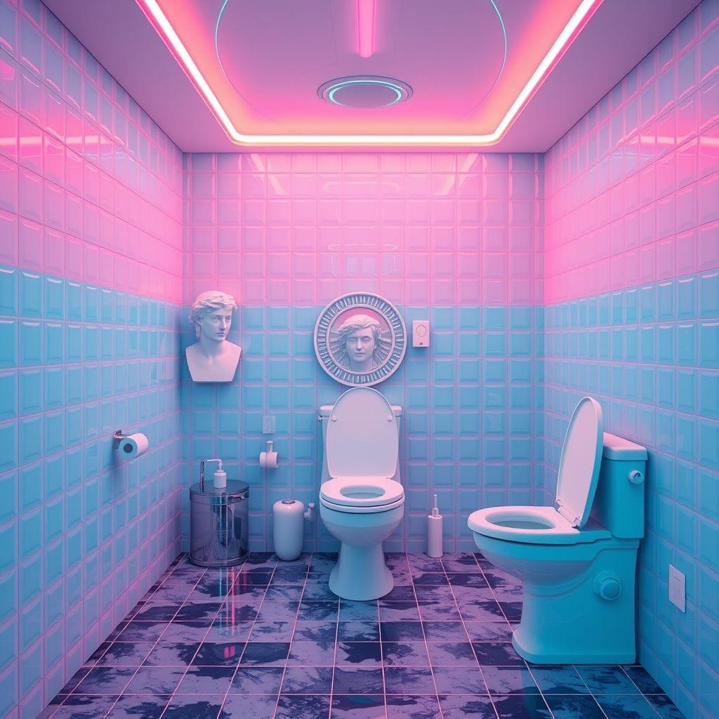 Vaporwave toilet - AI Generated