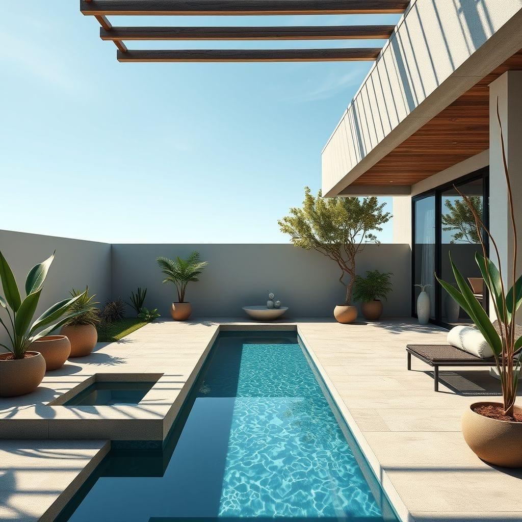 Zen outdoor pool area - AI Generated