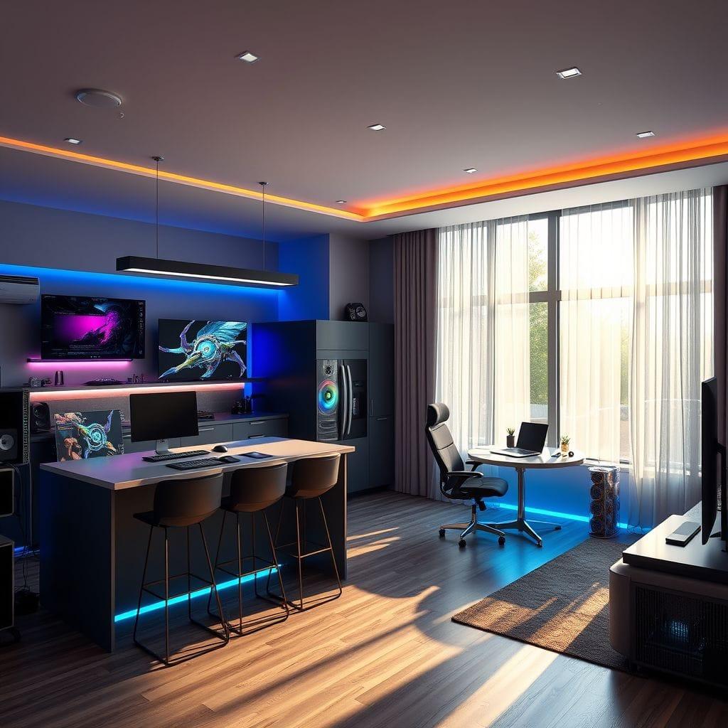 Gaming Room kitchen living combo - AI Generated