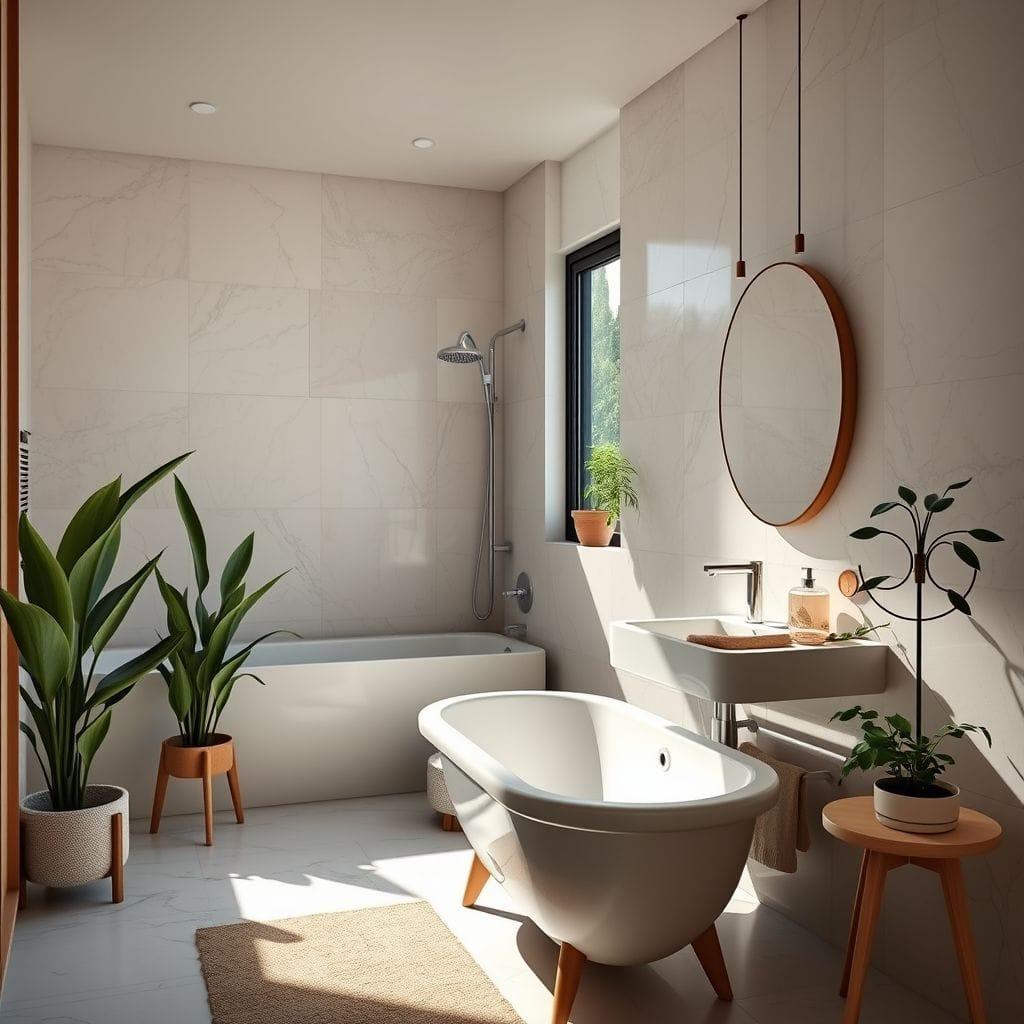 Midcentury Modern hotel bathroom - AI Generated