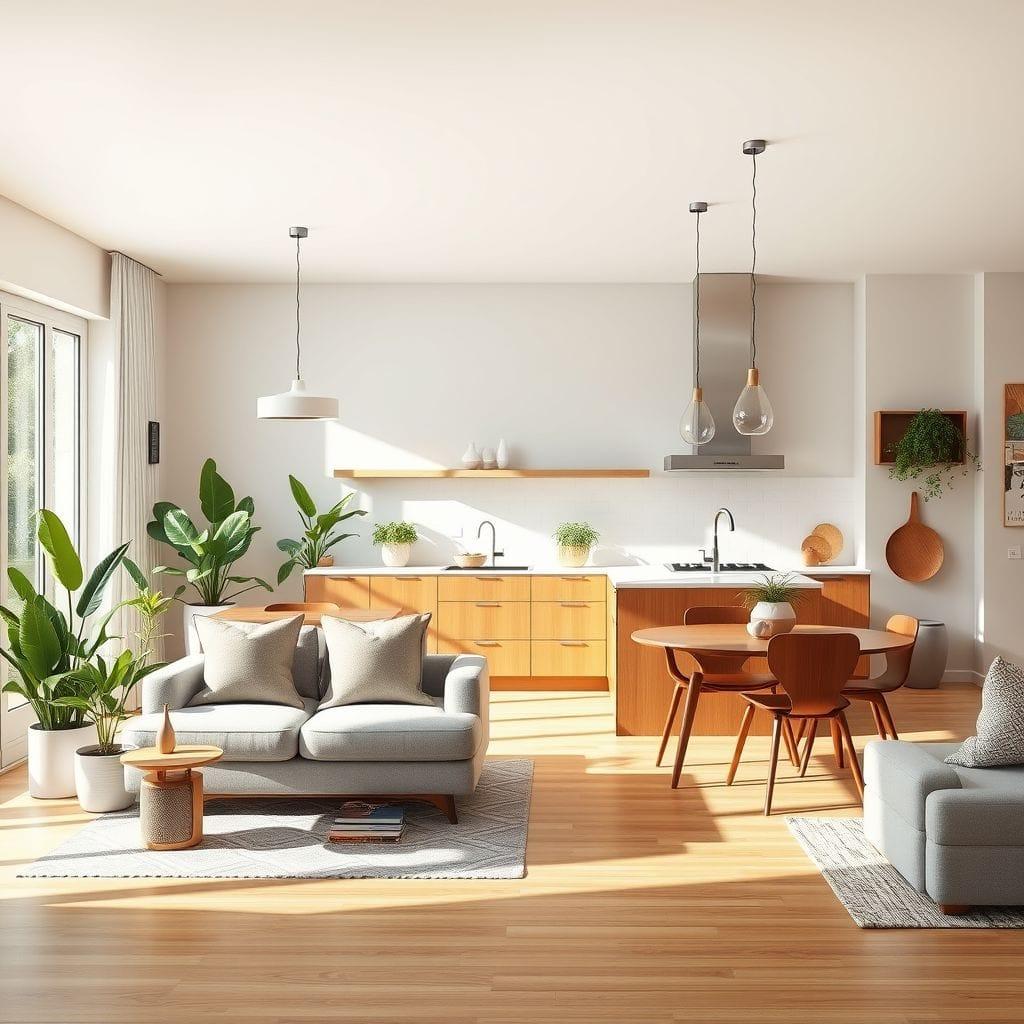 Midcentury Modern kitchen living combo - AI Generated