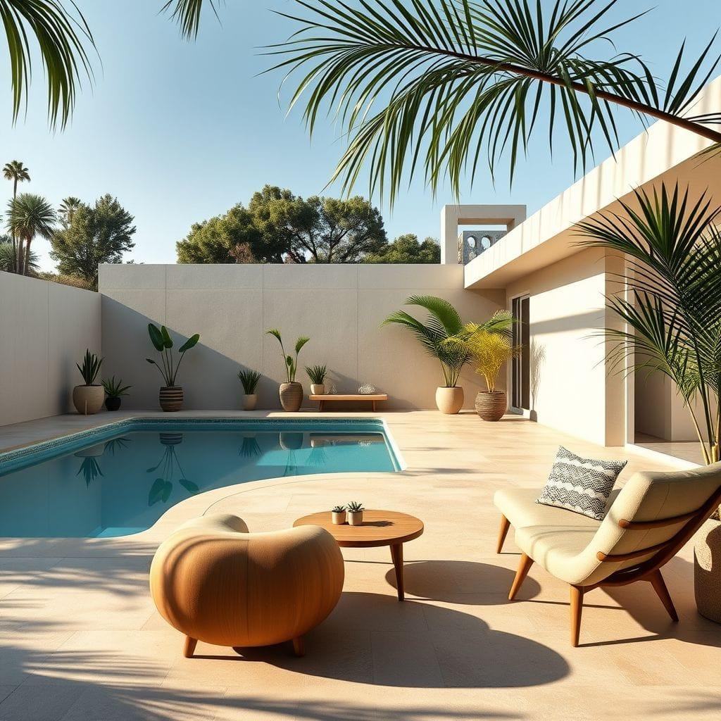 Midcentury Modern outdoor pool area - AI Generated
