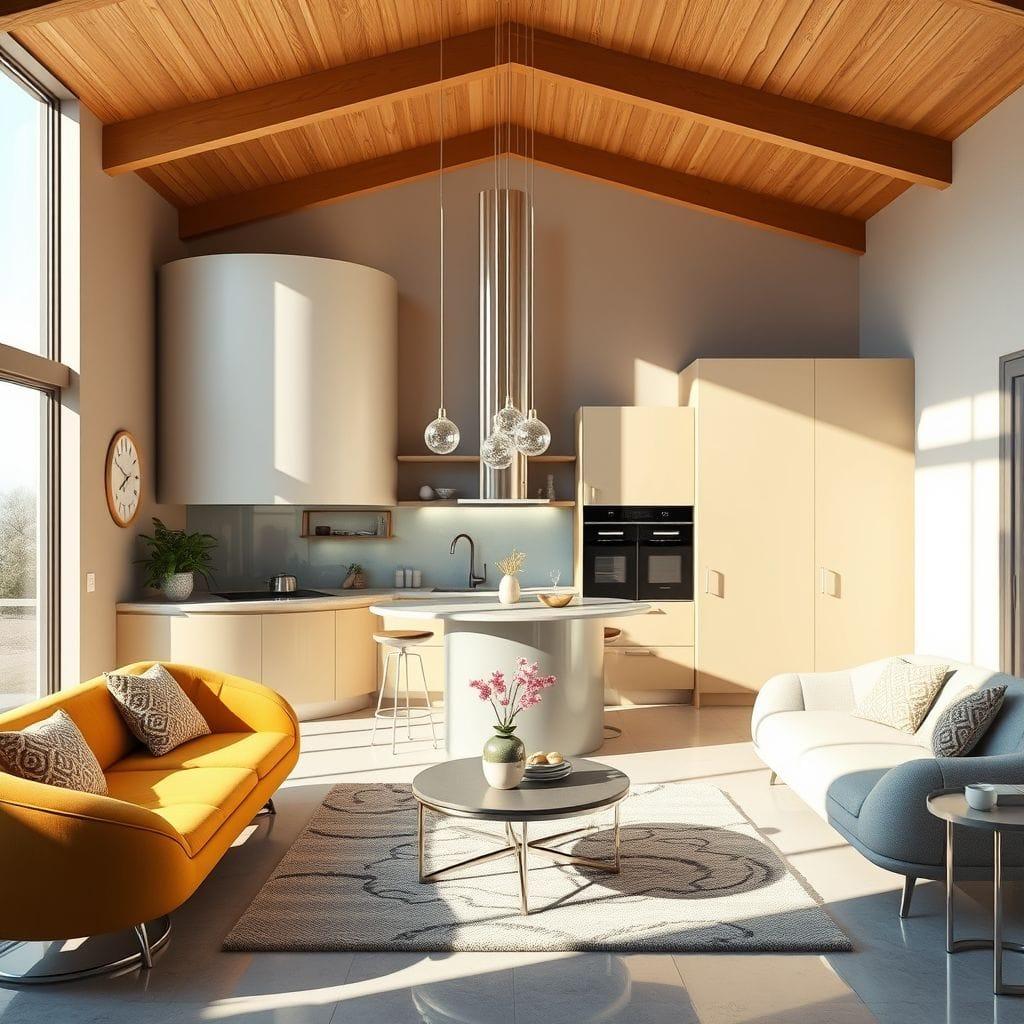 Retro Futuristic kitchen living combo - AI Generated