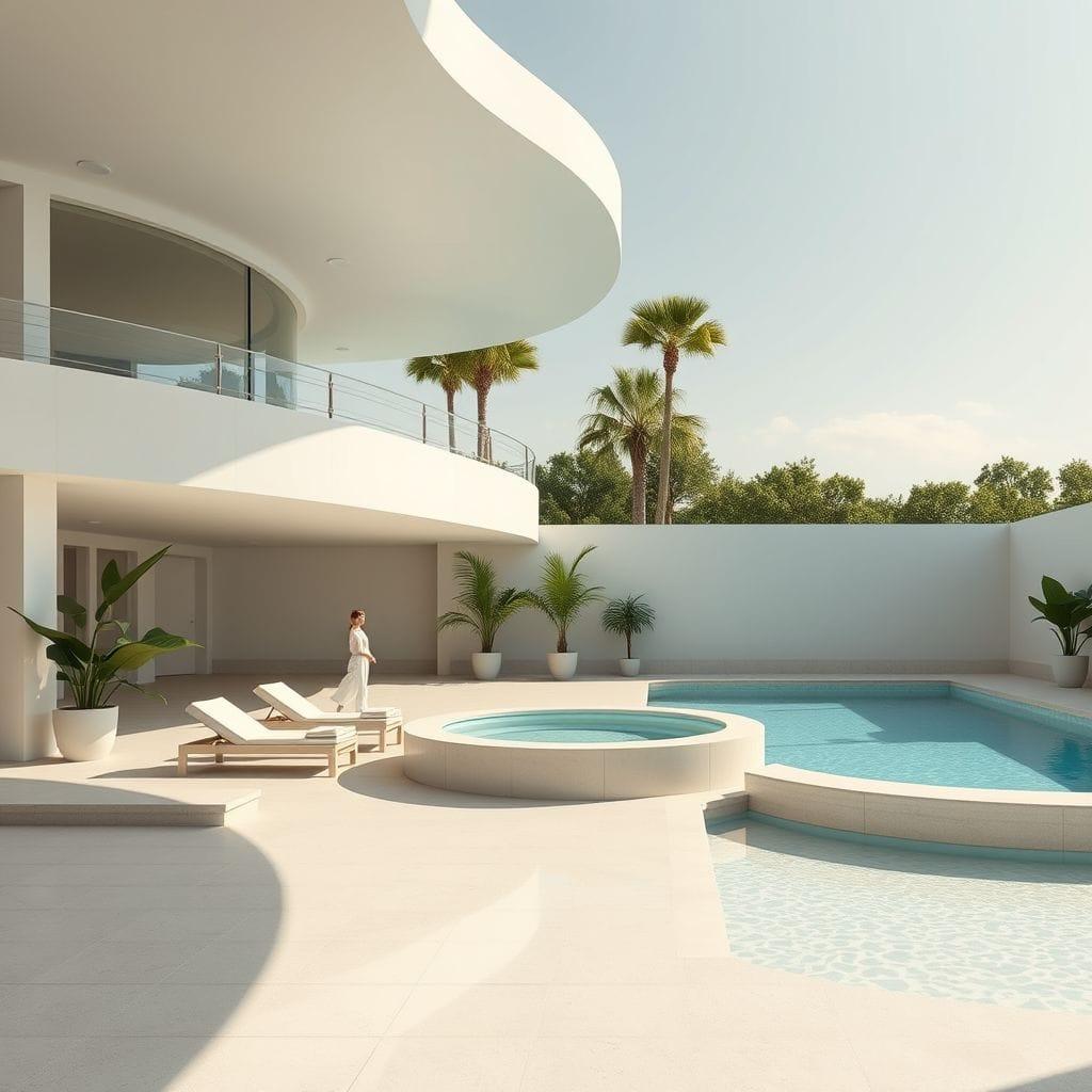 Retro Futuristic outdoor pool area - AI Generated